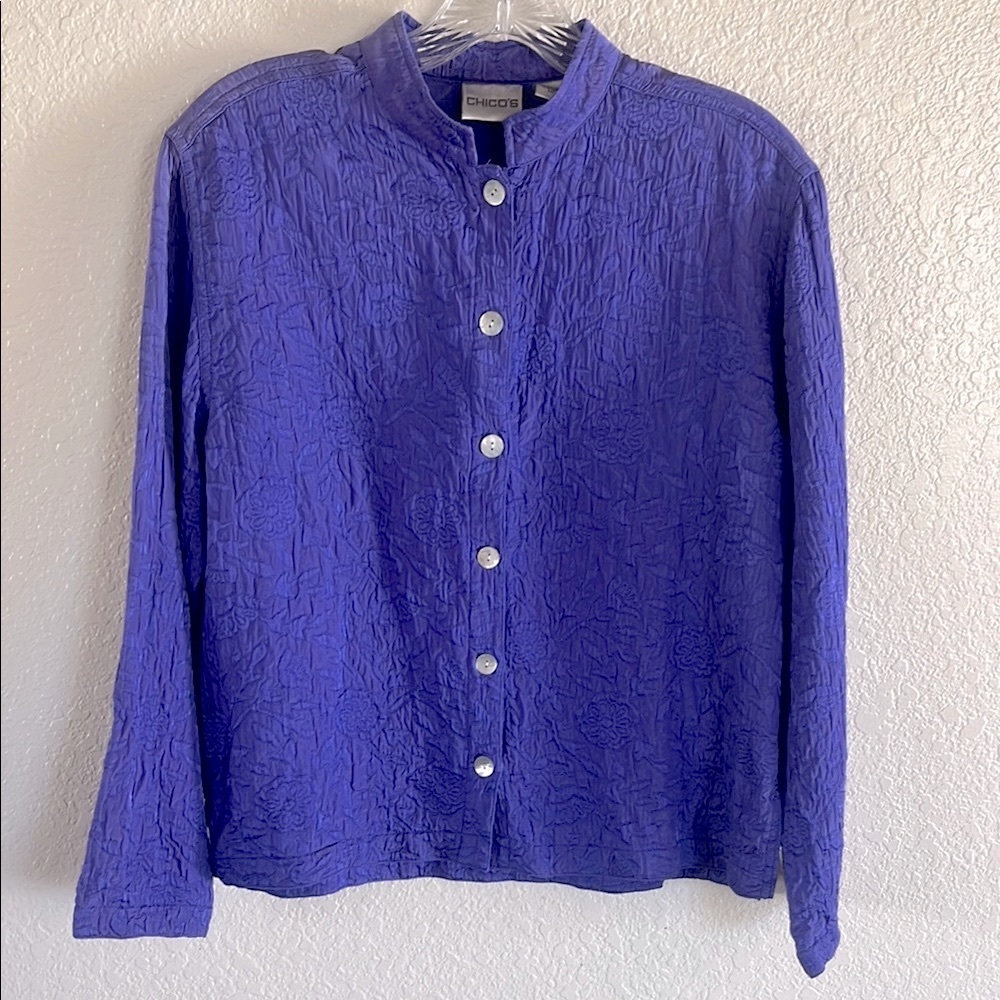 Chico's Silk blend Purple Textured Button-Up Blouse